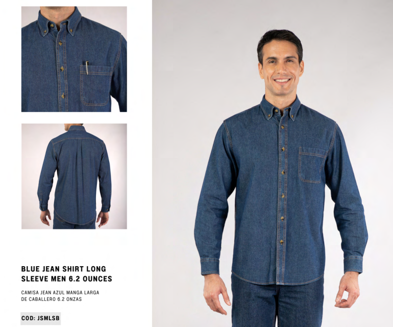 Camisa De Jean Manga Larga Hombre