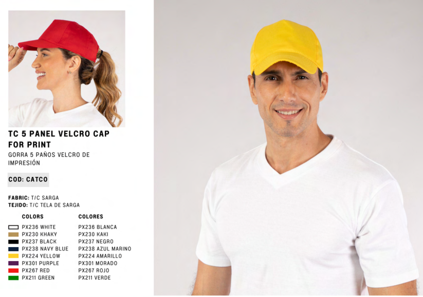 Gorra De 5 Paneles Con Velcro