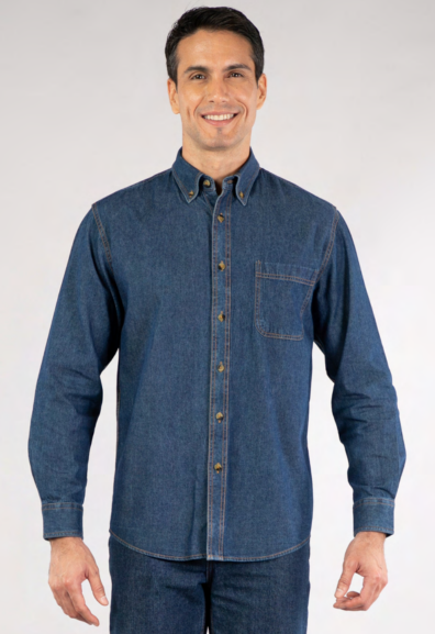 Camisa Jean Azul Manga Larga Hombre